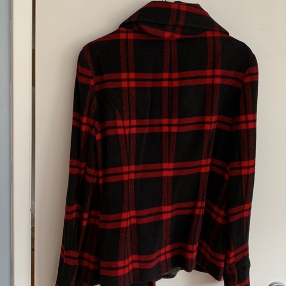 Red/black plaid tribal coat. Size 8. - Picture 2 of 5